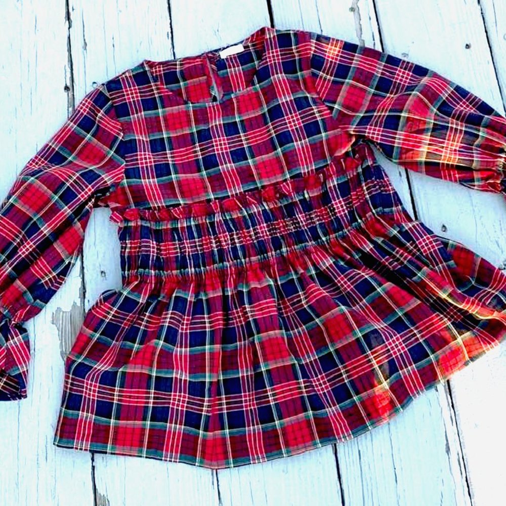 Girls Next Direct Christmas Holiday Tartan Plaid Peplum Top Shirt NWOT